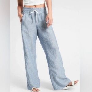 Athleta Blue Linen wide leg pant 10/Tall